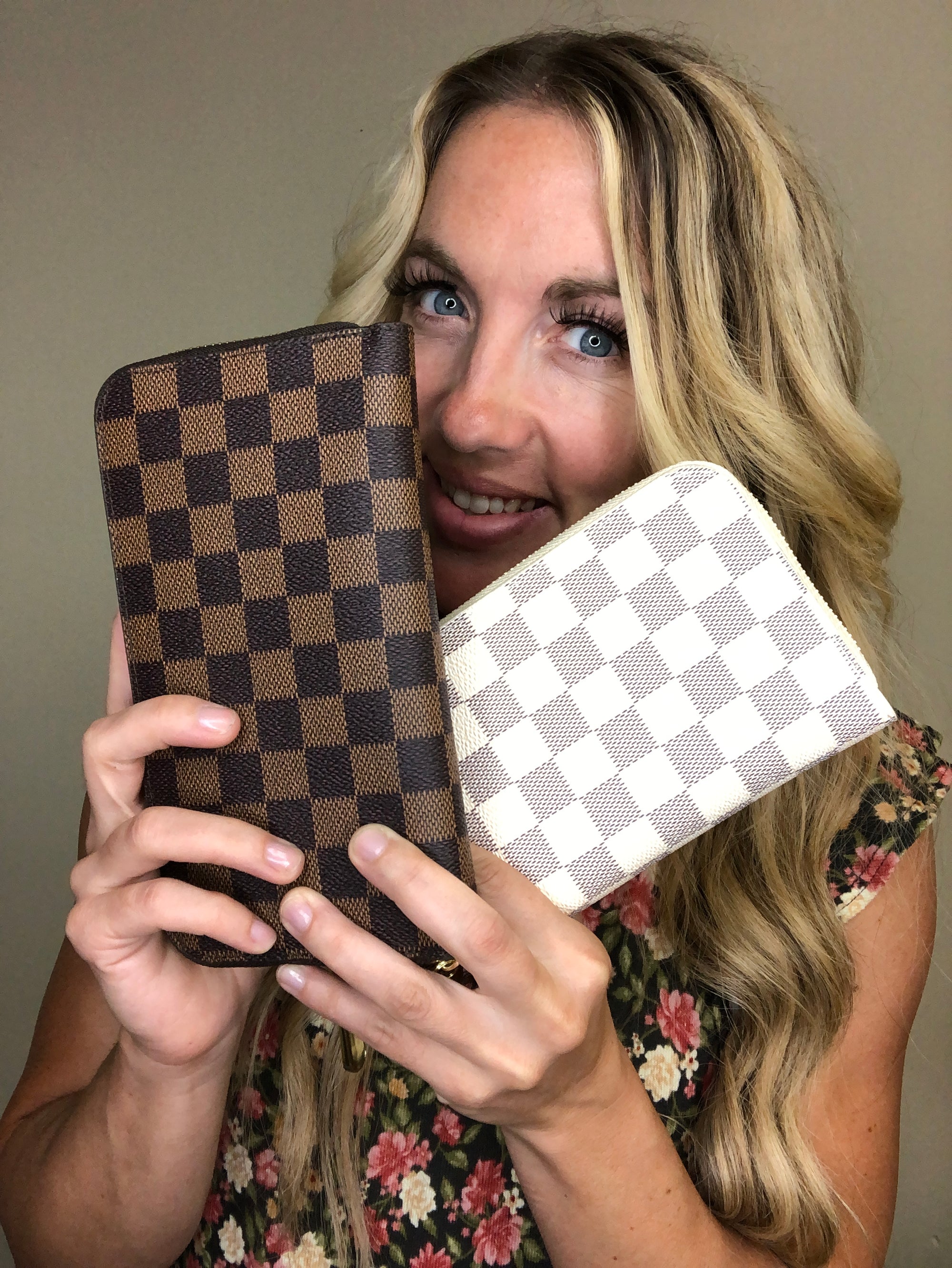 Checkered zip wallet vegan leather