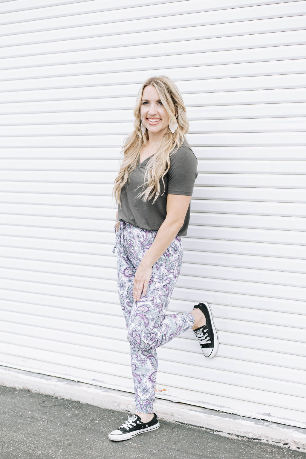 Purple Paisly high waisted joggers