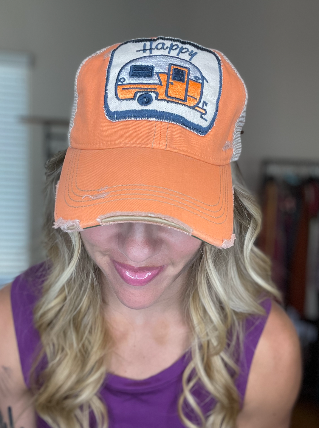 Happy Camper Distressed trucker hat