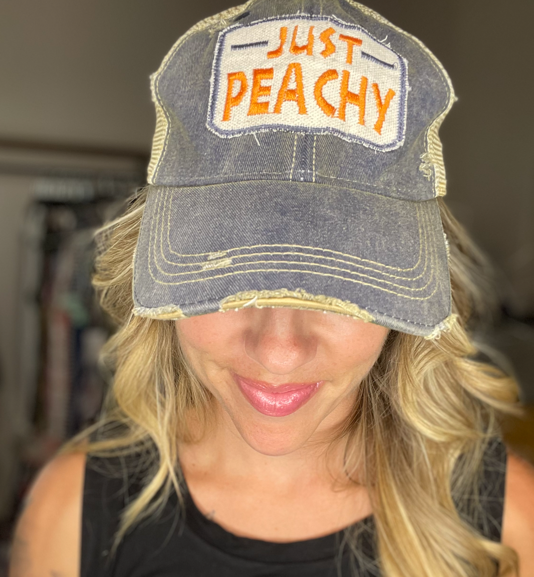 Just Peachy  distressed Trucker hat