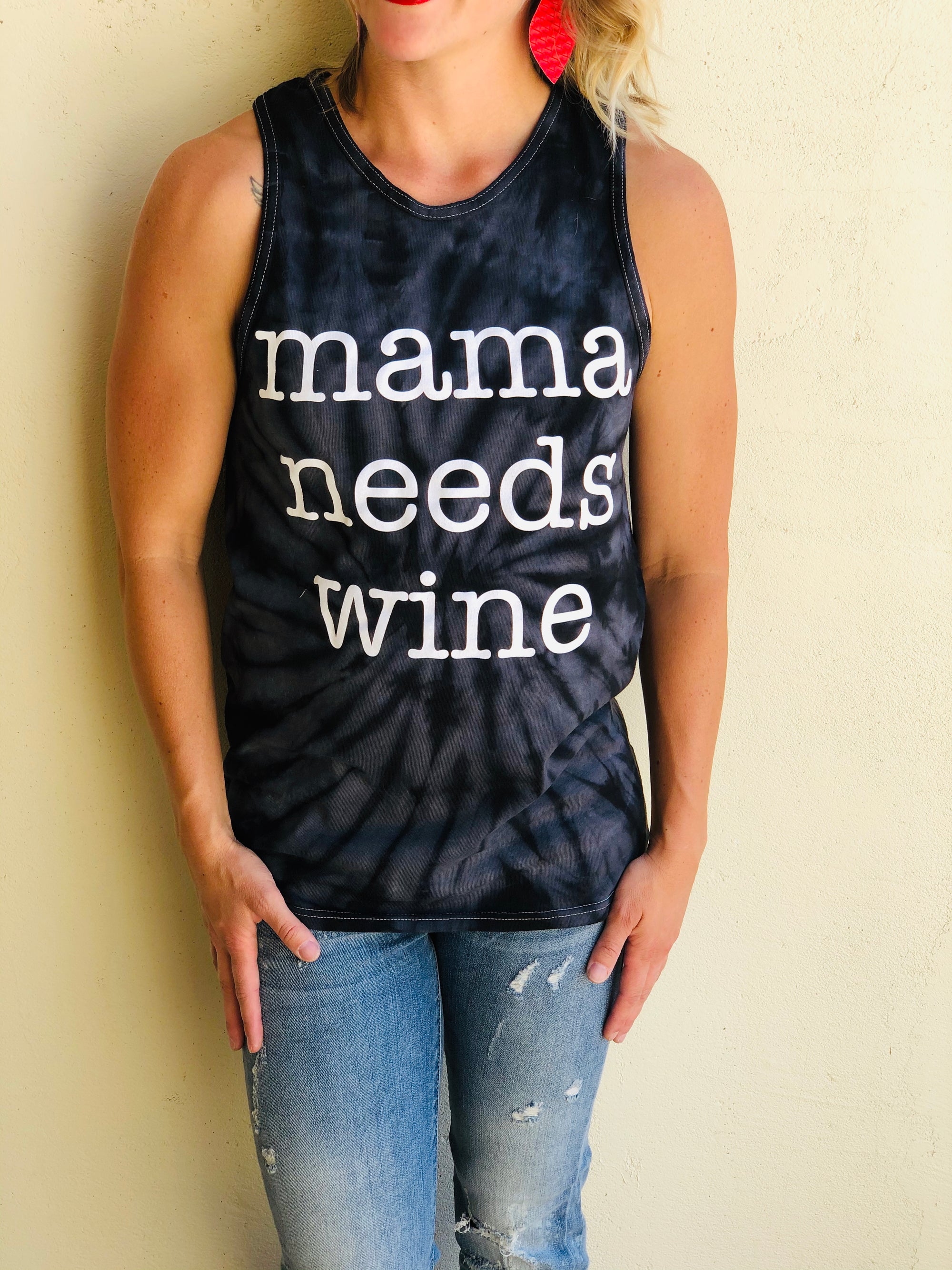 Mama Needs Wine Tie dye Graphic Tank