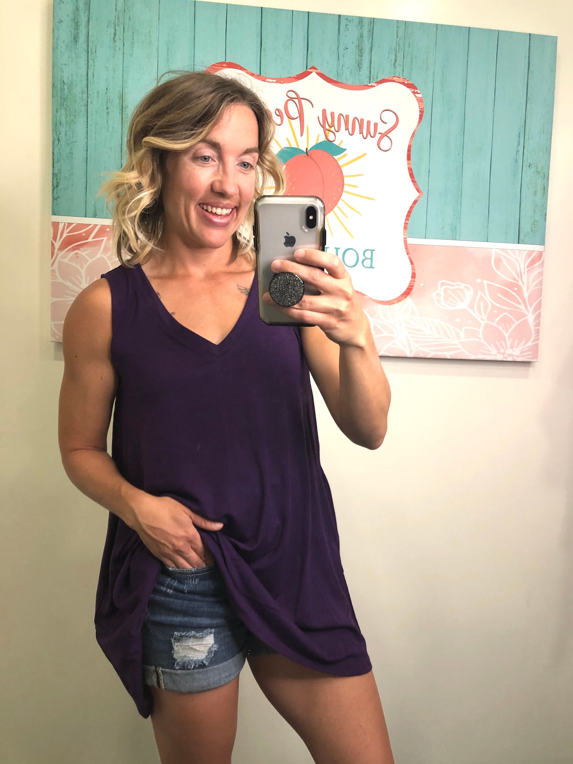 V neck Tank with pockets